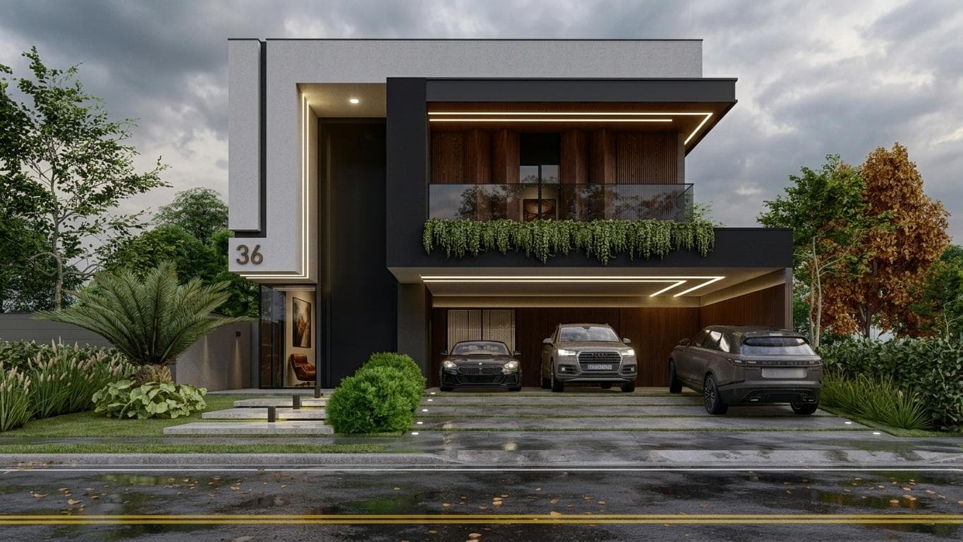 P020 - Projeto Sobrado Moderno 4 Suítes com Piscina, Cinema e Elevador – 472m²
