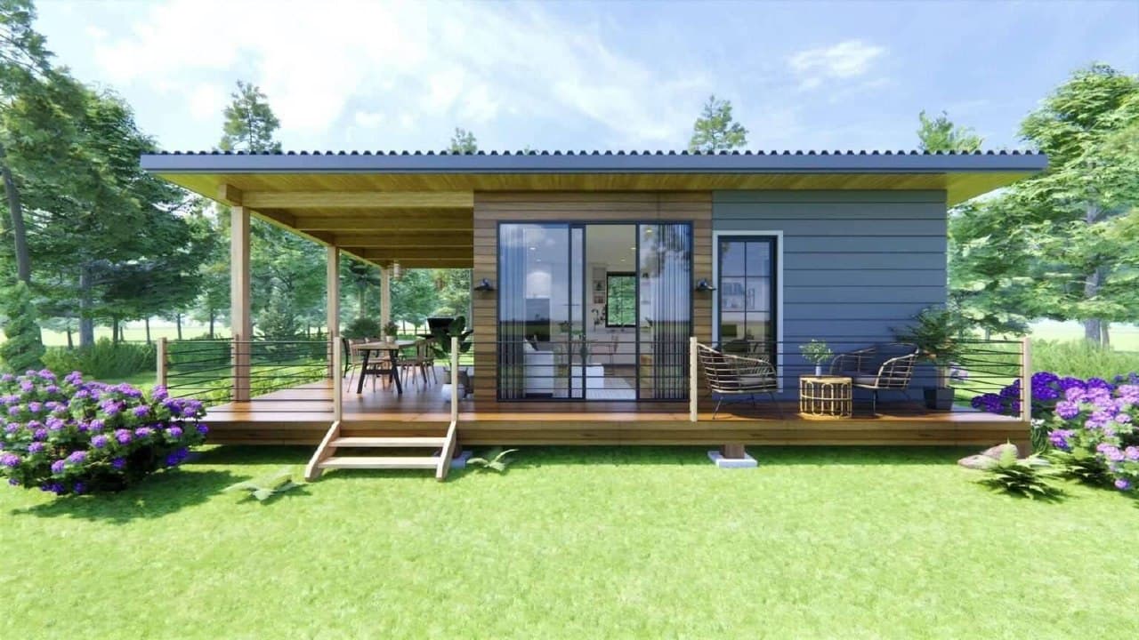 CH004 - Projeto Chalé de Madeira Econômico com Varanda 48m² Baixo Custo