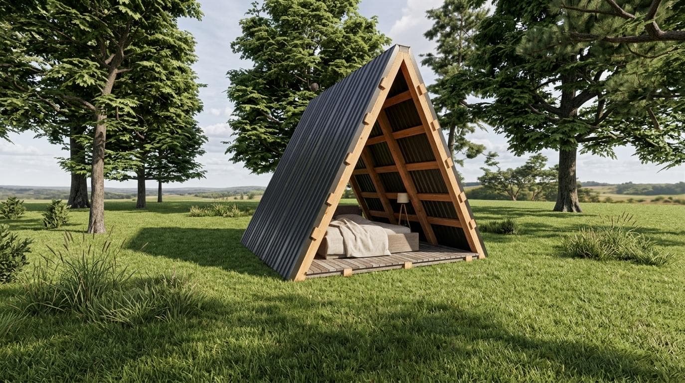 CH008 - Projeto Mini Chalé de Madeira A-Frame 6m² com Imagens 3D